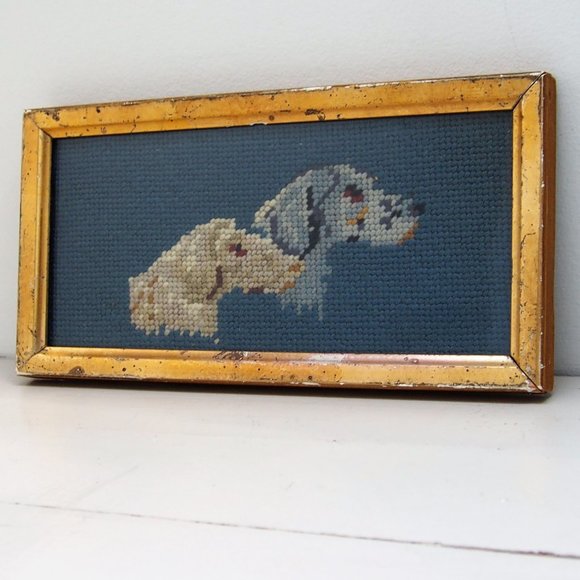 Antique Other - Antique Folk Art Framed Needlepoint Hound Dogs
